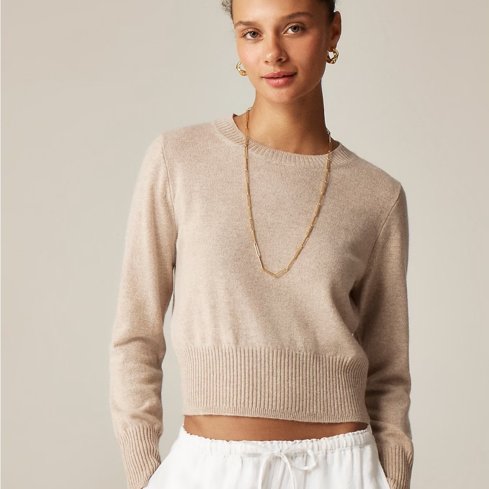 J. Crew Classic Beige Cropped Crew Neck Cashmere Sweater NWT